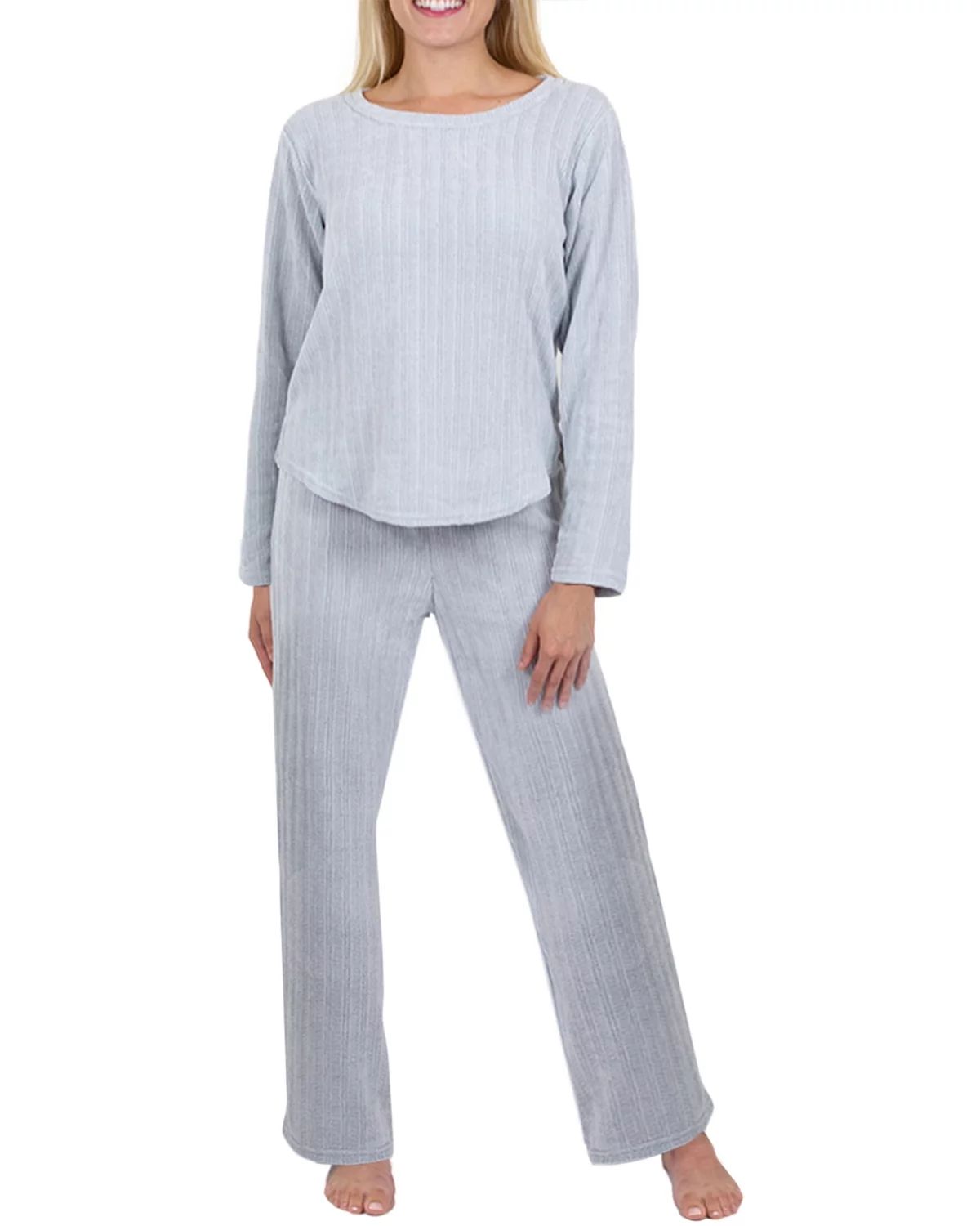 Jo & Bette Women’s Long Sleeve Chenille Pajama Set, PJ Lounge Shirt & Pants - Walmart.com | Walmart (US)