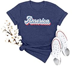 America Letter T Shirt Women Casual Retro American Graphic Tee Shirts USA Fourth of July Patrioti... | Amazon (US)