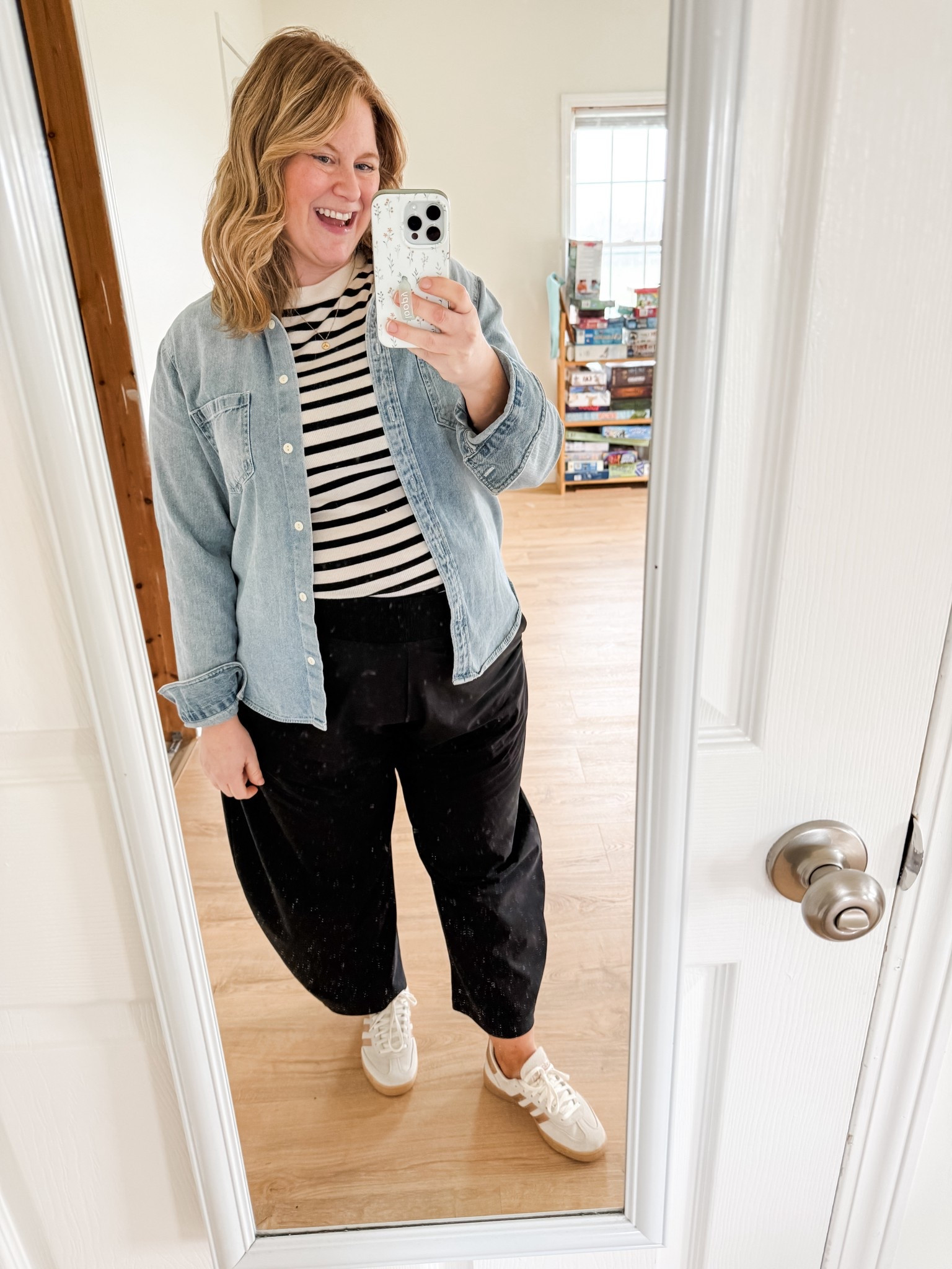 Teacher outfit! Xl petite in the barrel pants and tee.  Denim shirt is older so linked similar.  

#LTKMidsize #LTKWorkwear #LTKBump