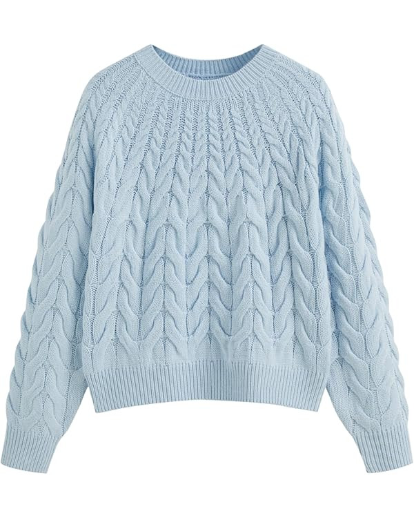 CIDER Cozy Sweaters for Women Trendy Cute Long Sleeve Crew Neck Casual Cable Knit Pullover Sweate... | Amazon (US)