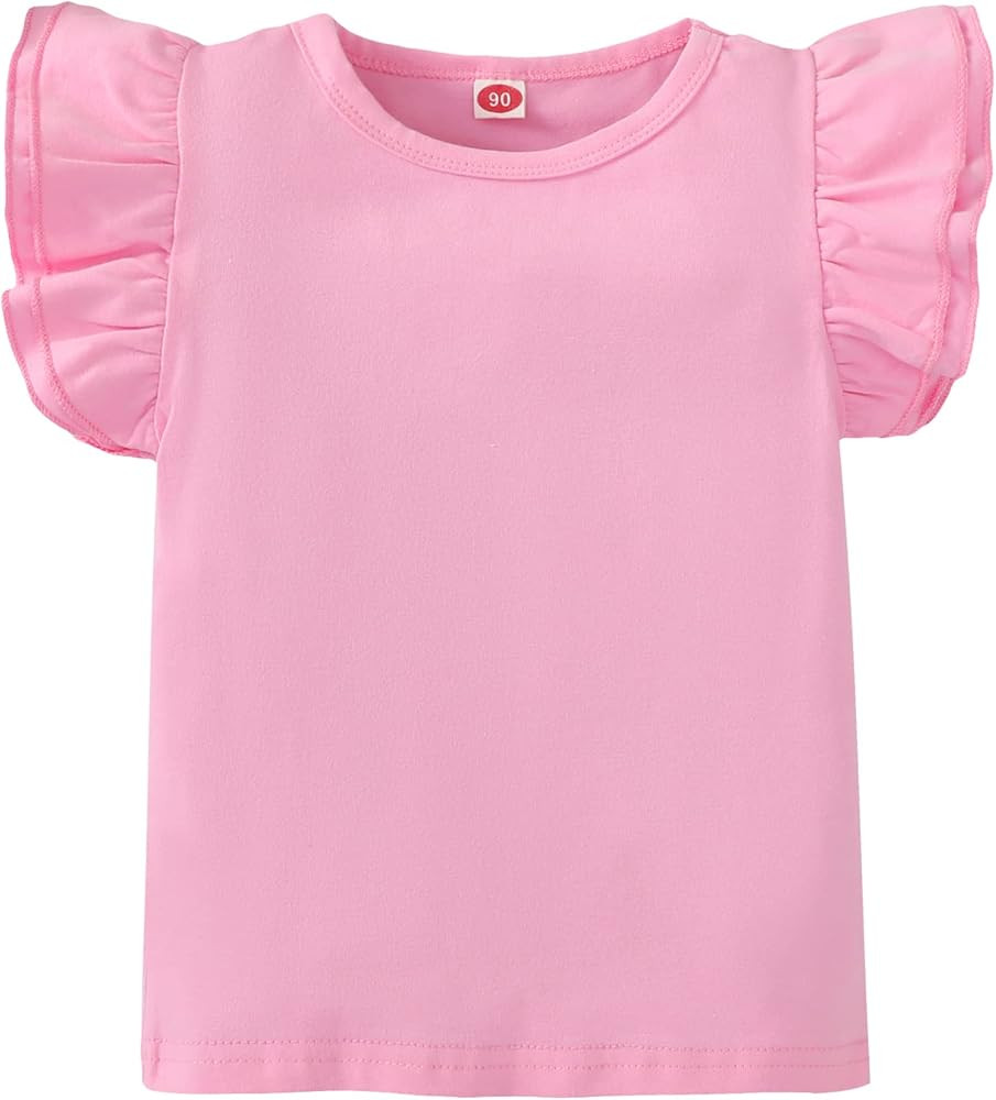 Toddler Baby Girl Solid Color T Shirt Kids Blouse Basic Plain Ruffle Top Cotton Casual Clothes | Amazon (US)