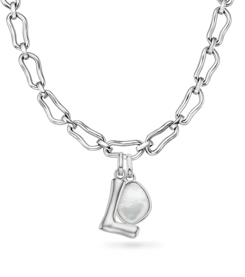 Molten Initial & Organic Moonstone Necklace (Silver) | Abbott Lyon