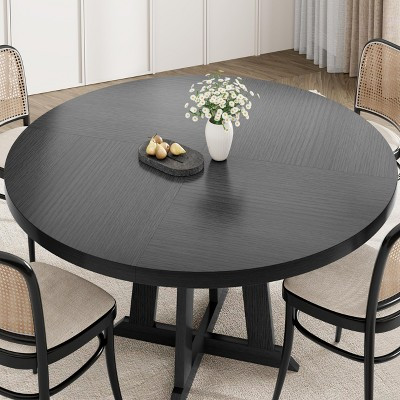 47.2" Round Dining Table for 4-6, Black Wood Kitchen Table with Pedestal Base and Adjustable Feet - Black | Target