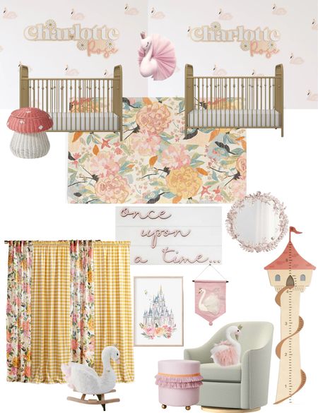 Floral fairytale nursery fit for a princess! Colorful, pink, girly, twin nursery. #twinnursery #girlsnursery #girlsbedroom #princessroom #swanprincess #bedroomdesign 

#LTKbaby #LTKkids #LTKhome