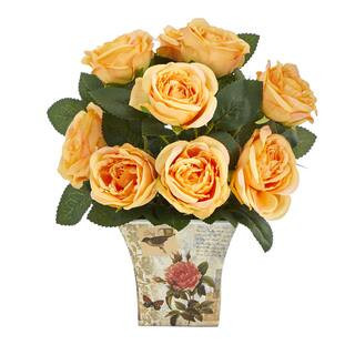 11" Orange Roses in Floral Vase By Nearly Natural | Michaels® | Michaels Stores