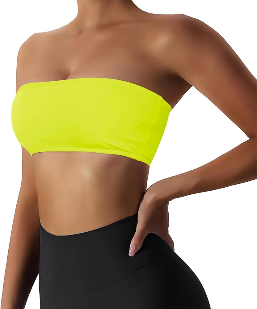 Women’s Padded Bandeau Sports Tube Top Bra Strapless Wireless Solid Seamless Yoga Workout Brale... | Amazon (US)