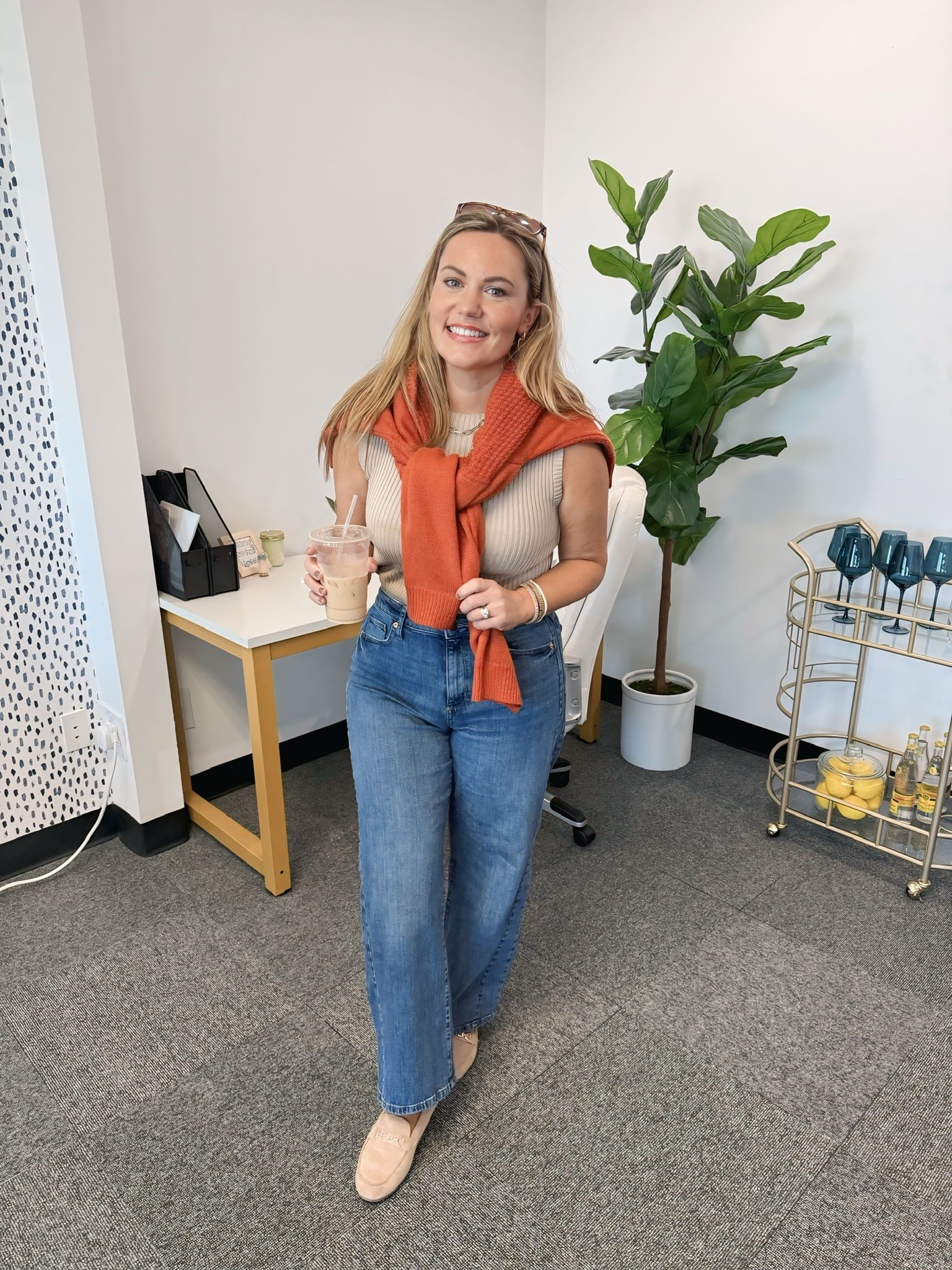 Elevated office casual made easy! I’m all about feeling comfy while still looking chic at work! Wearing SOJOS sunglasses, an orange sweater, beige sweater vest, barrel jeans, and loafers! The perfect fall transitional look. 

Fall office outfit Business casual outfit Fall workwear Elevated office look casual work outfit comfy chic outfit SOJOS glasses orange sweater outfit fall transitional outfit 

#LTKSeasonal #LTKStyleTip #LTKWorkwear