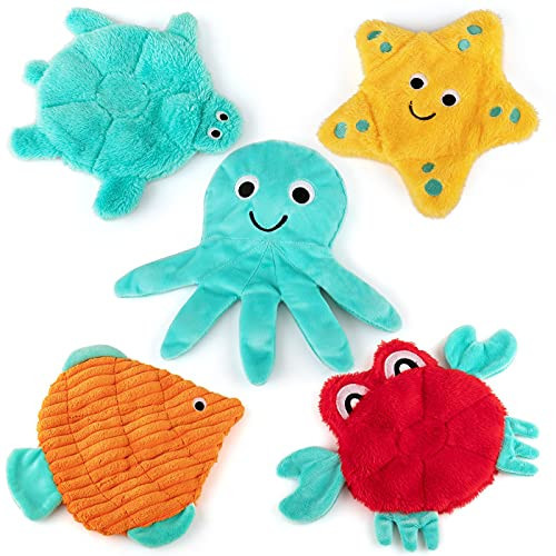 AWOOF No Stuffing Crinkle Squeaky Plush Dog Toys - Cute Animal Themed for Small to Large Dogs & Puppies - Bulk 5 Pack | Amazon (US)