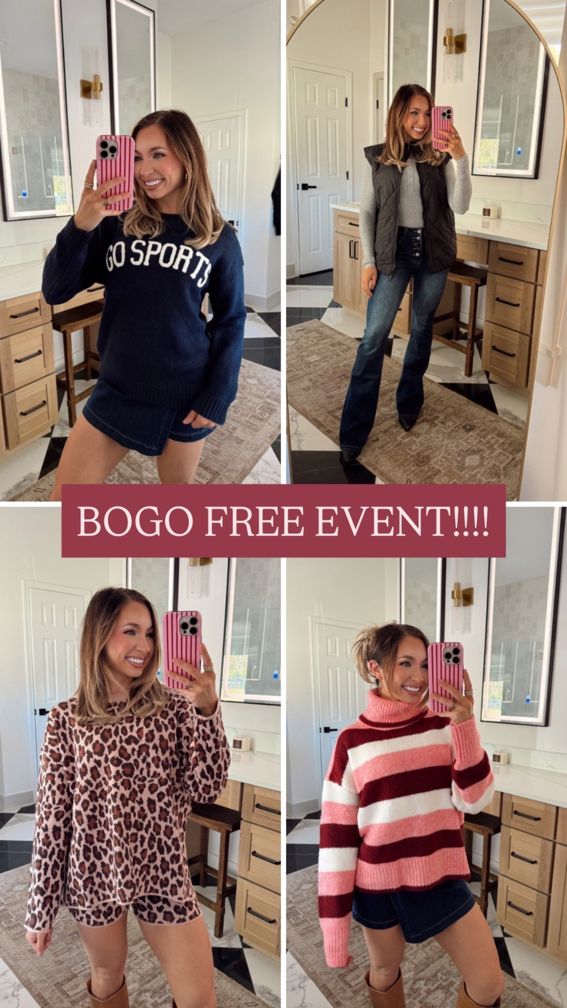 Pink Lily’s BOGO FREE EVENT is here + Doorbusters are live! Use code “BOGOFREE” to get another item equal or lesser value for FREE! The more you buy the more you save!!! Wearing a size XS in everything! Pants are a size 25 

#LTKHoliday #LTKPetite #LTKCyberWeek