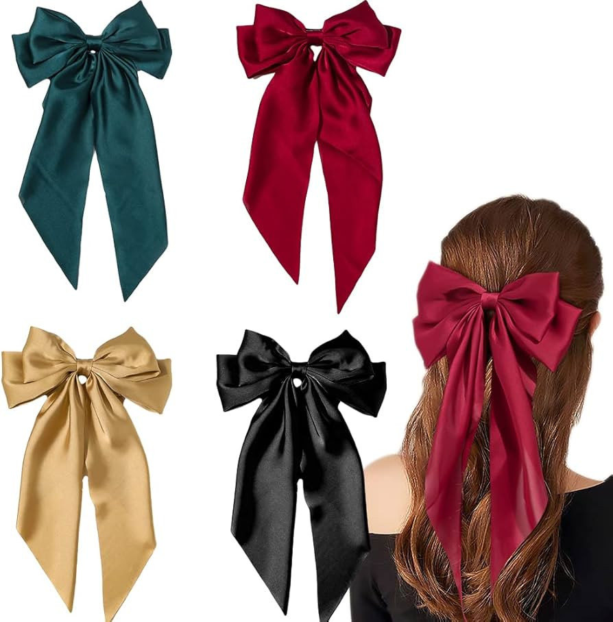 Large Silky Hair Bows for Women Hair Clips, Big Hair Bow Clips for Women and Girls Bowknot Hairpi... | Amazon (US)