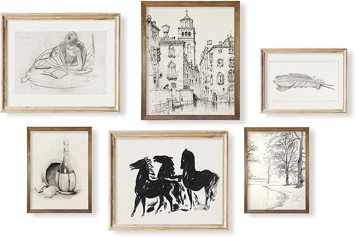 Rustic Modern Farmhouse Sketch Wall Art Decor - French Country Kitchen Print Poster - Black White... | Amazon (US)
