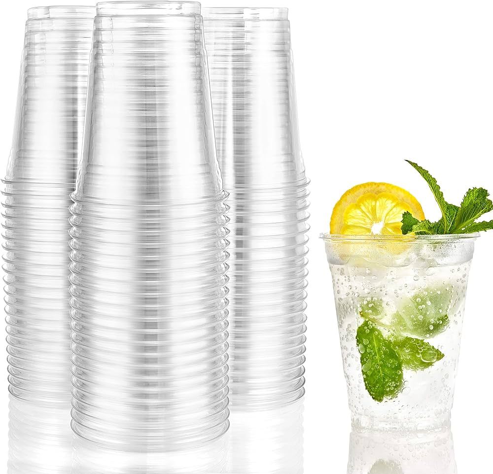 Nicole Home Collection 100 Count Disposable Plastic Cups, Crystal Clear, Durable PET 18 oz. BPA F... | Amazon (US)