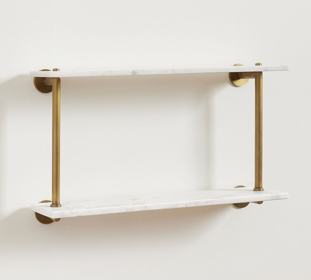 Linden Handcrafted Double Marble Shelf | Pottery Barn (US)