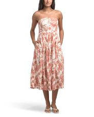 Linen Blend Strapless Floral Midi Dress | TJ Maxx