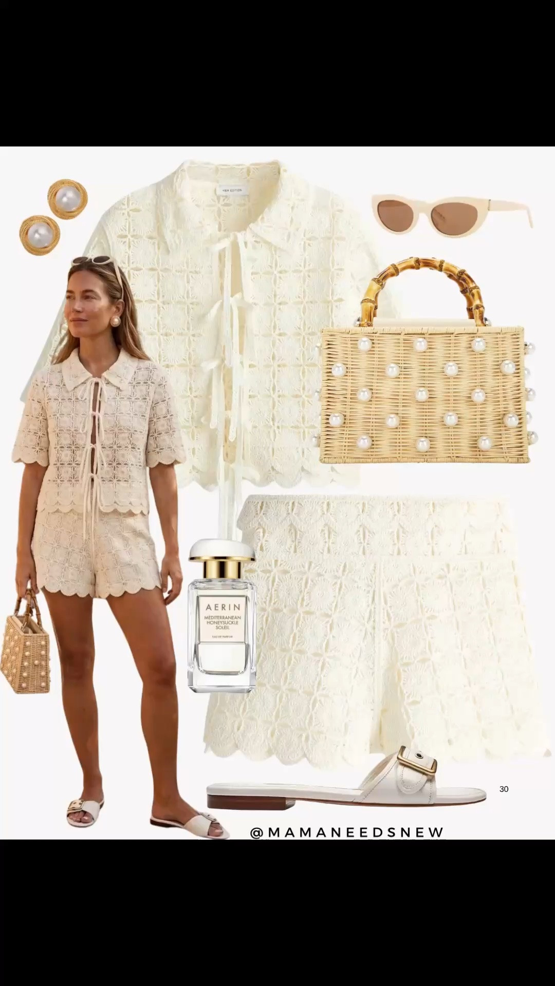 A spring to summer / vacation outfit with matching crochet tie front top and short set, top handle straw bag with pearls, slide sandals 🤍

#LTKSeasonal #LTKootd #LTKSaleAlert