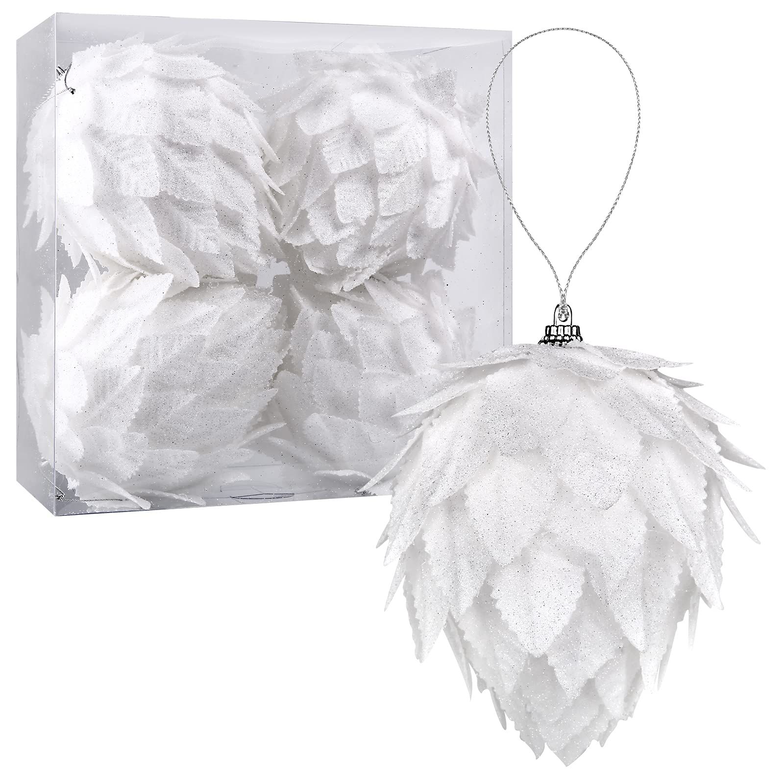 Christmas Ball Ornaments, 4pc Set Christmas Tree Decoration White Pinecone Ball Home Decoration Wedd | Amazon (US)