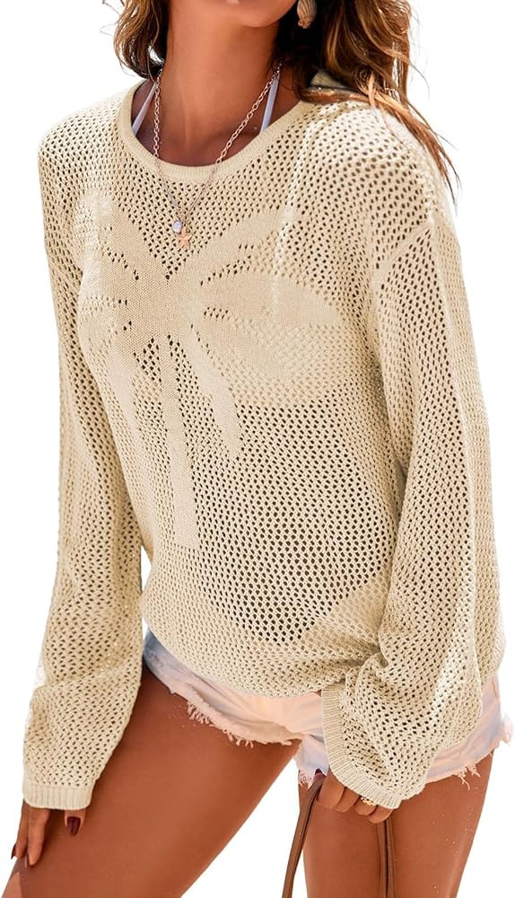 Dokotoo Womens Fashion 2026 Summer Crochet Hollow Out Long Sleeve Sweaters Casual Crewneck Pullov... | Amazon (US)