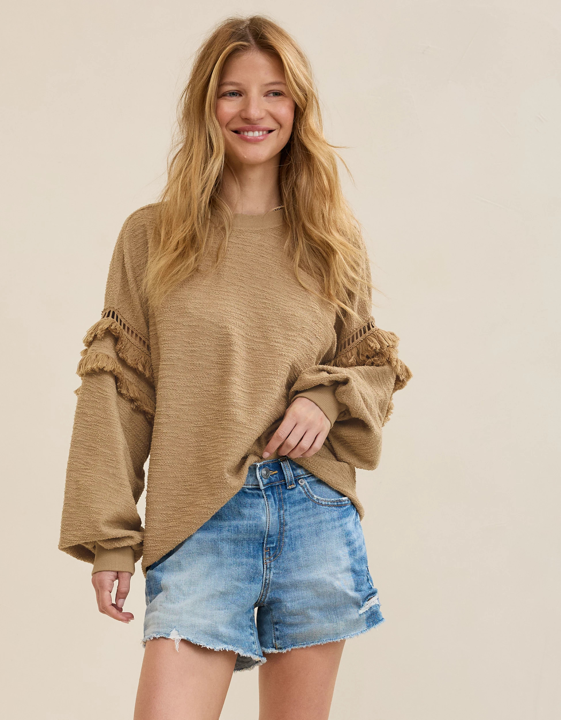 Aerie Textured Oversized Crew Sweatshirt | Aerie