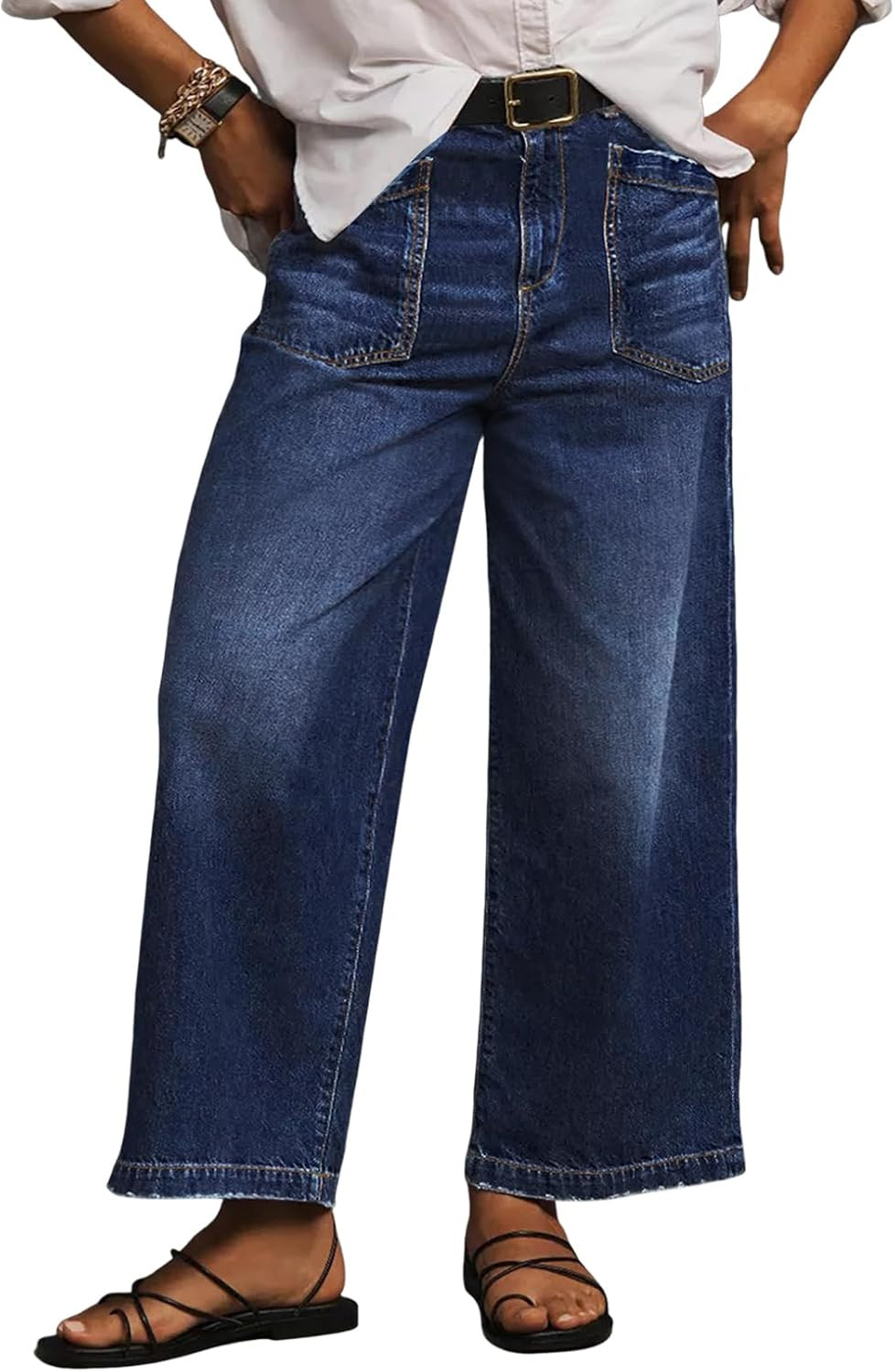 Eytino Plus Size Jeans for Women High Waisted Wide Leg Jeans Trendy Baggy Loose Stretchy Denim Pants with Pockets(1X-5X) | Amazon (US)