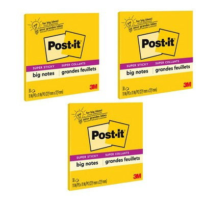 Post-it® Super Sticky Big Note, 11 in. x 11 in., Yellow, 30 Sheets/Pad, Pack of 3 | Target