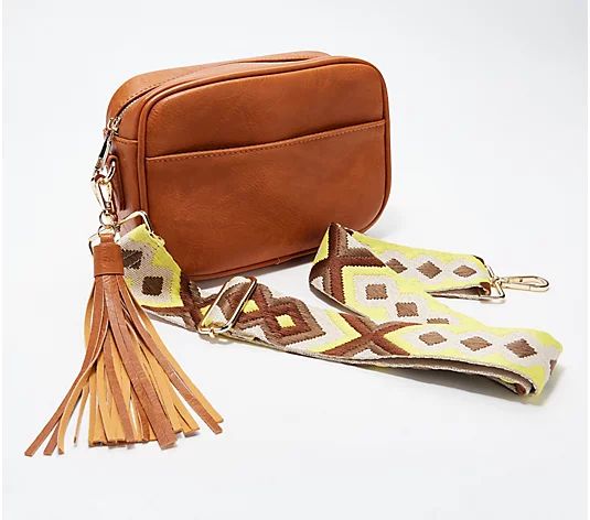 AHDORNED Faux-Leather Tassel Crossbody with Fashion Strap | QVC