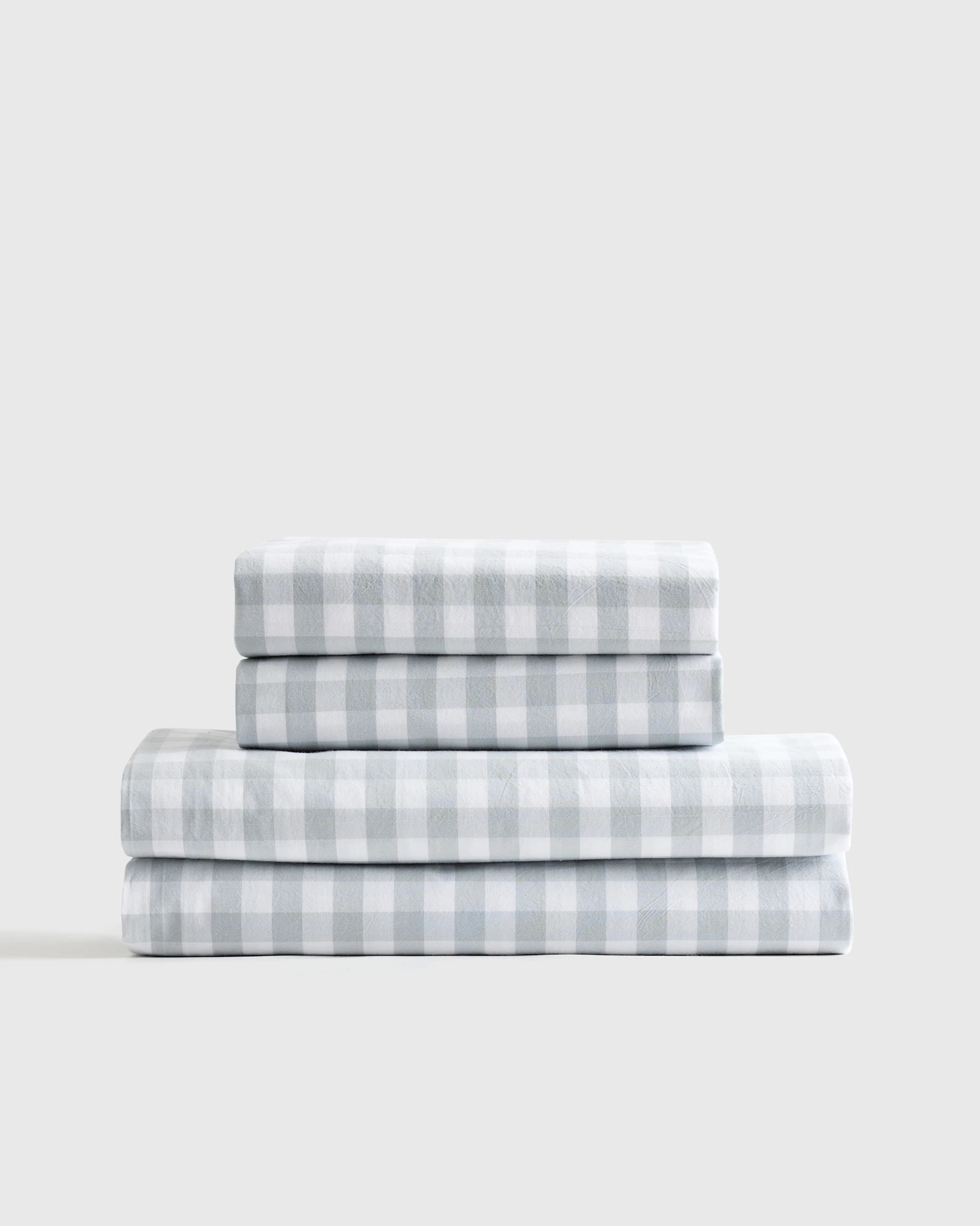 Classic Organic Percale Gingham Sheet Set in Blue Fog | Quince