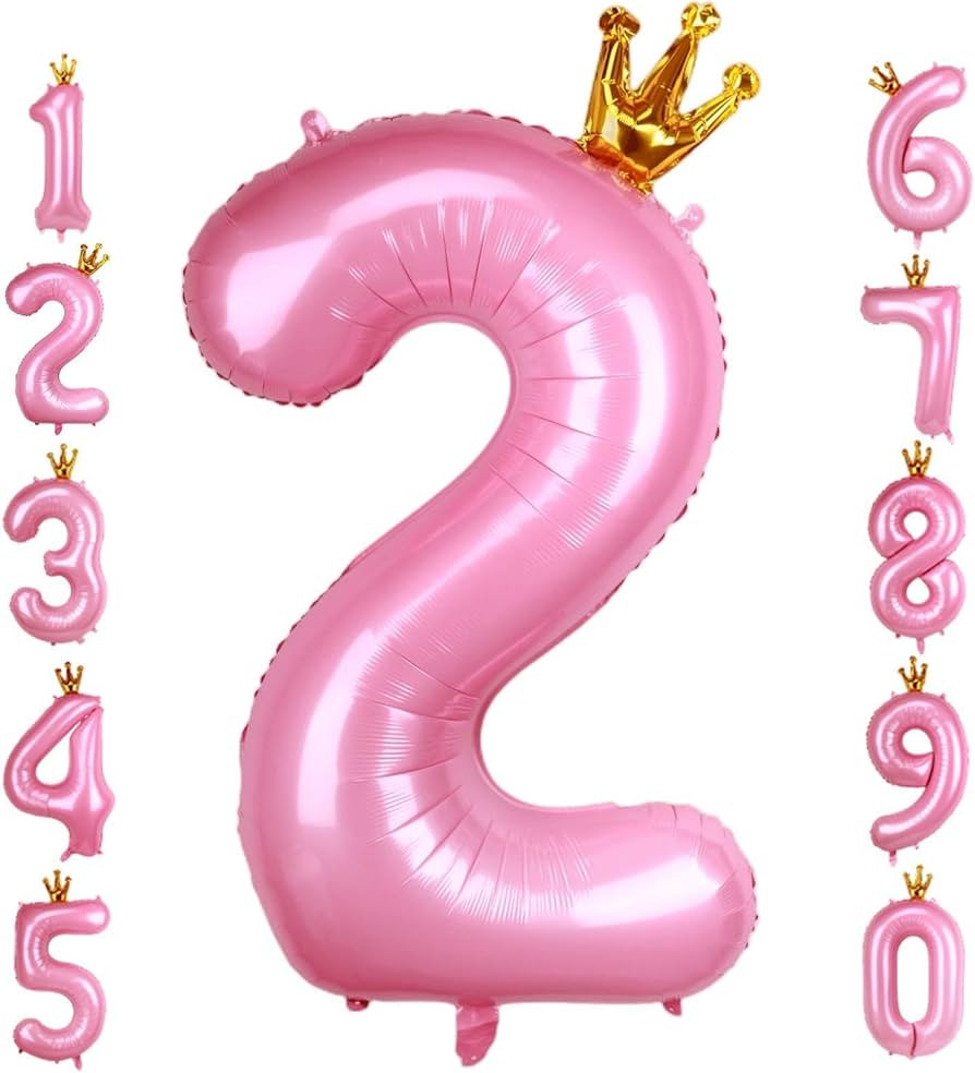 40 Inch Crown Pink Number 2 Balloon, Big Conjoined Baby Pink Foil Mylar Helium Digit 2 Balloon fo... | Amazon (US)