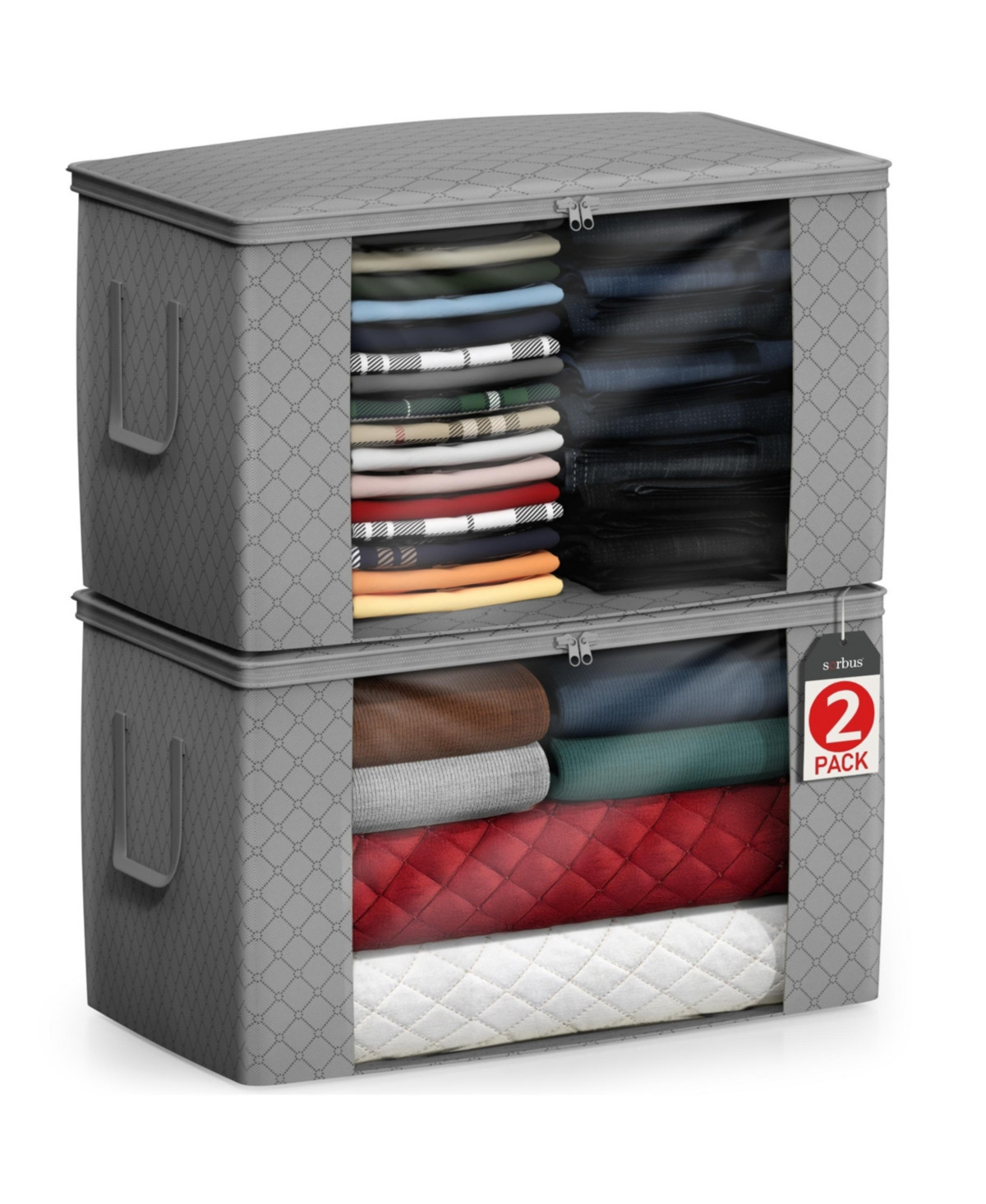Sorbus Foldable Storage Bag Organizers, Large Clear Window & Carry Handles, Great for Clothes, Blankets, Closets, Bedrooms, and more - Gray | Macy's