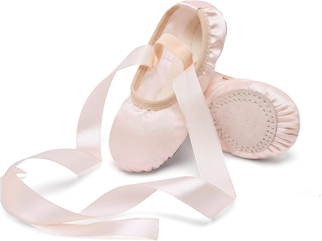 Stelle Girls Ballet Dance Shoes Satin Slippers Gymnastics Flats Split Sole with Ribbon | Amazon (US)