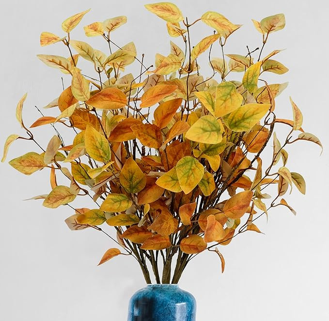 AMF0RESJ 6 pcs Artificial Fall Eucalyptus Stems Autumn Eucalyptus Leaf Spray for Vase Room Kitche... | Amazon (US)