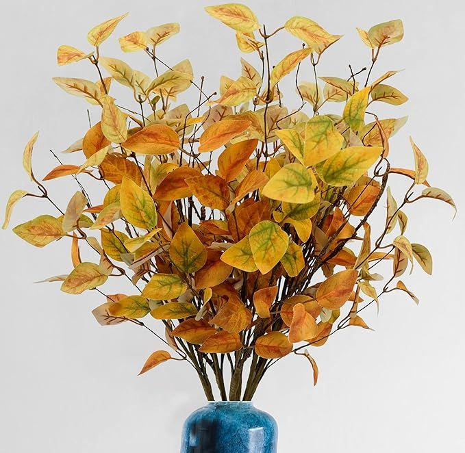 AMF0RESJ 6 pcs Artificial Fall Eucalyptus Stems Autumn Eucalyptus Leaf Spray for Vase Room Kitche... | Amazon (US)