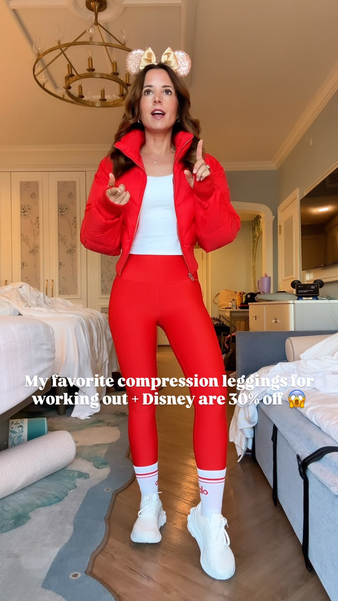 My favorite Alo leggings (has compression) in XXS, 7/8 length but comes in full length too. Alo puffer jacket in XXS. Also sneakers are TTS. Amazon tank top in XS. Activewear. My Disney outfit.

#LTKfitnessgoals #LTKActive #LTKPetite