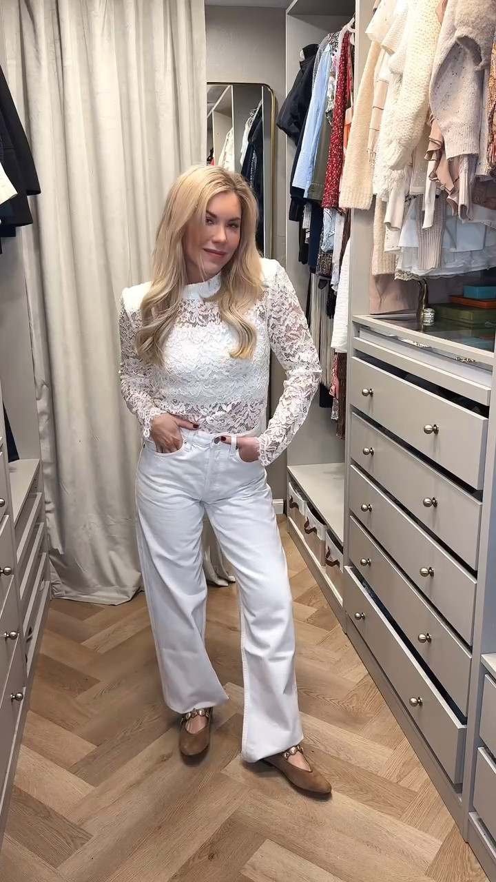 Perfect going into spring outfit 
White jeans
Agolde jeans 
Suede flats 
Lace top


#LTKdayinmylife #LTKSeasonal #LTKootd