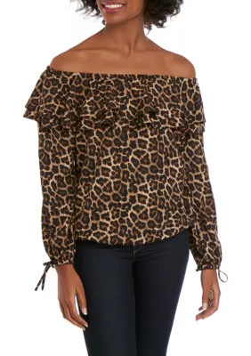 Michael Michael Kors Women's Leopard Off The Shoulder Peasant Blouse | Belk