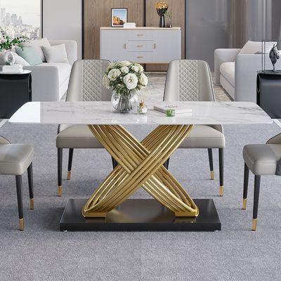 White Faux Marble Dining Table Rectangular Modern Minimalist Design Table-Homary | Homary