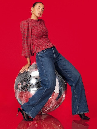 Long-Sleeve Plaid Smocked Top | Old Navy (US)