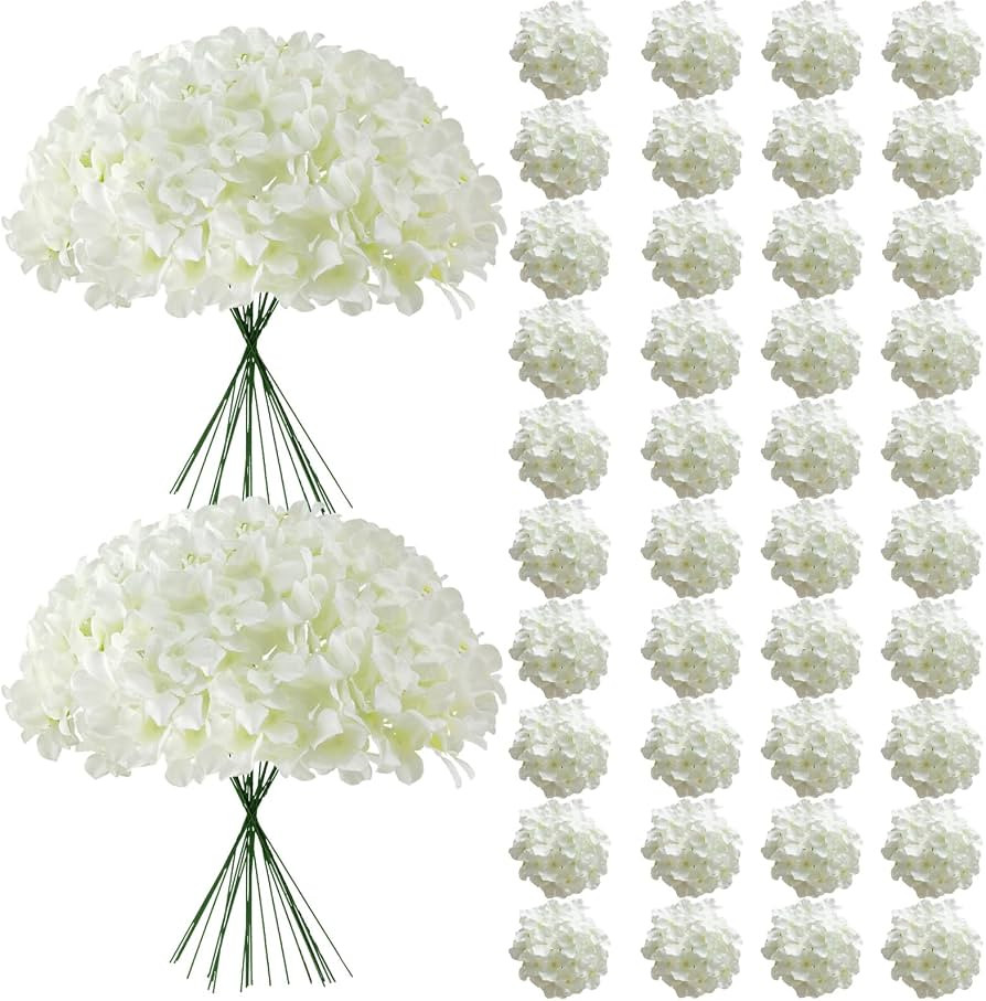 65Pcs White Hydrangea Artificial Flowers Bulk\uff0cRealistic Silk Fake Flowers with Stems\uff0cFa... | Amazon (US)