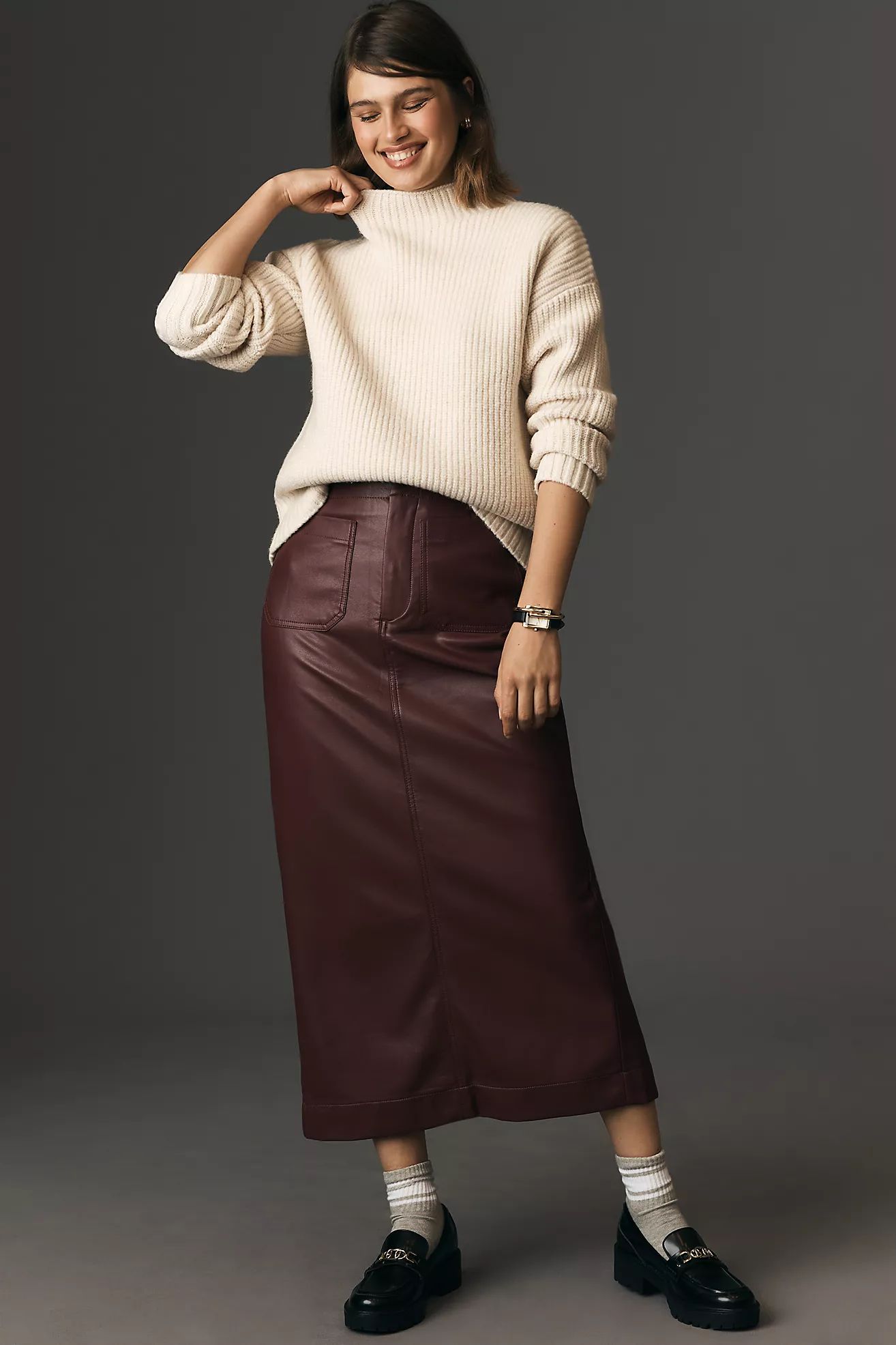The Colette Faux Leather Maxi Skirt by Maeve | Anthropologie (US)
