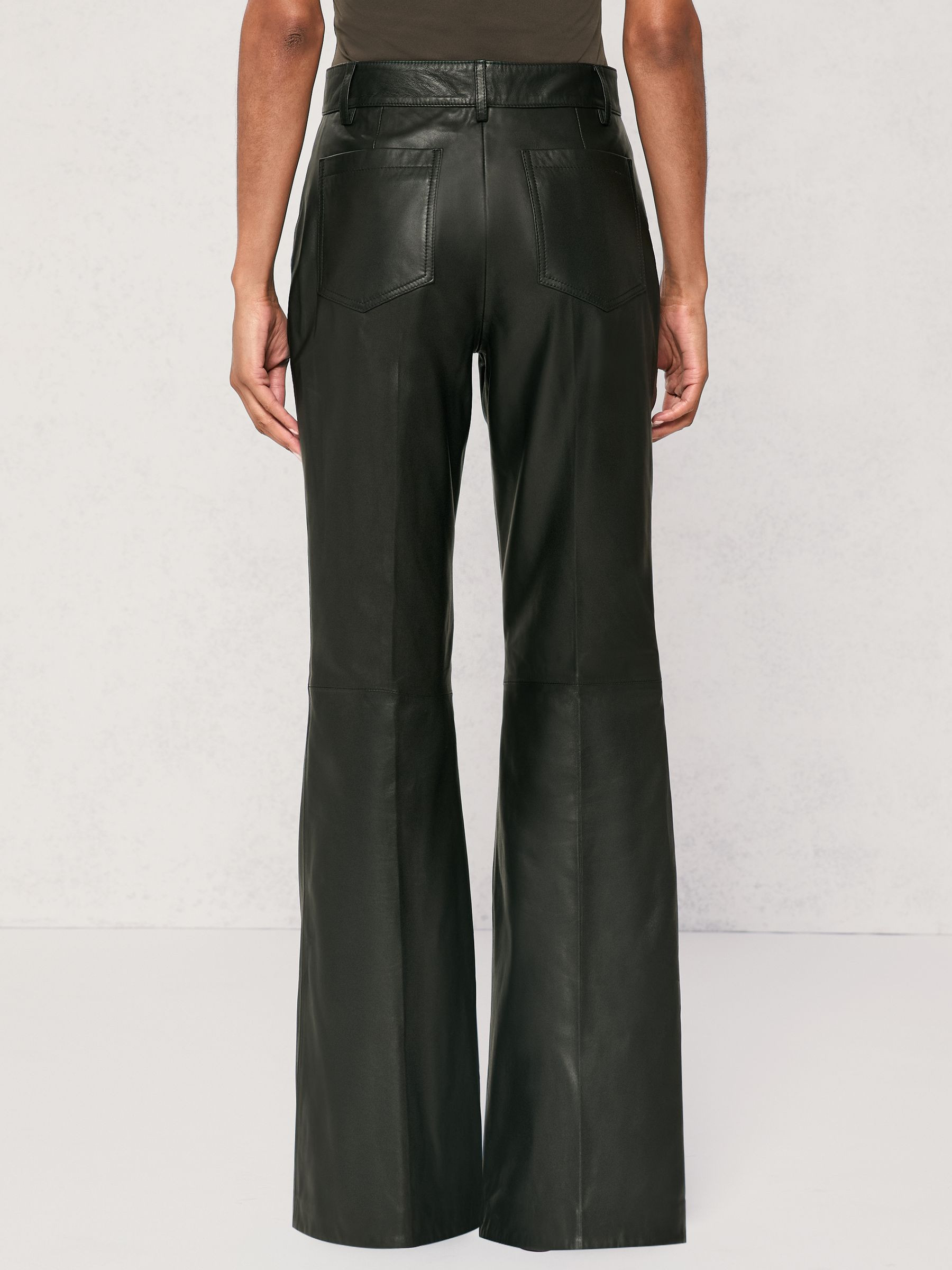Reiss Leather High-Rise Flared Trousers in Black - REISS | Reiss UK