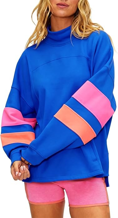 Fisoew Womens Oversized Sweatshirts Color Block Mock Neck Pullover Tops | Amazon (US)