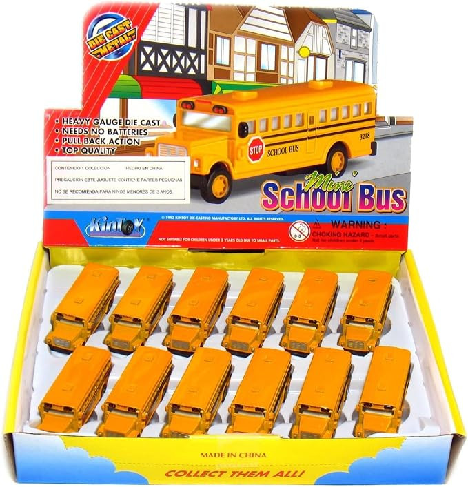 🚌 KiNSFUN Classic Long Nose School Bus 2½" Die Cast Metal w/ Pull Back Action 12 Pack | Amazon (US)