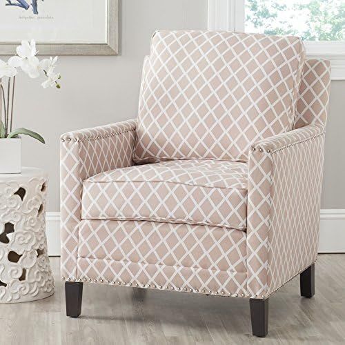 Safavieh Home Collection Buckler Peach Pink and White with Silver Nailhead Trim Club Chair | Amazon (US)