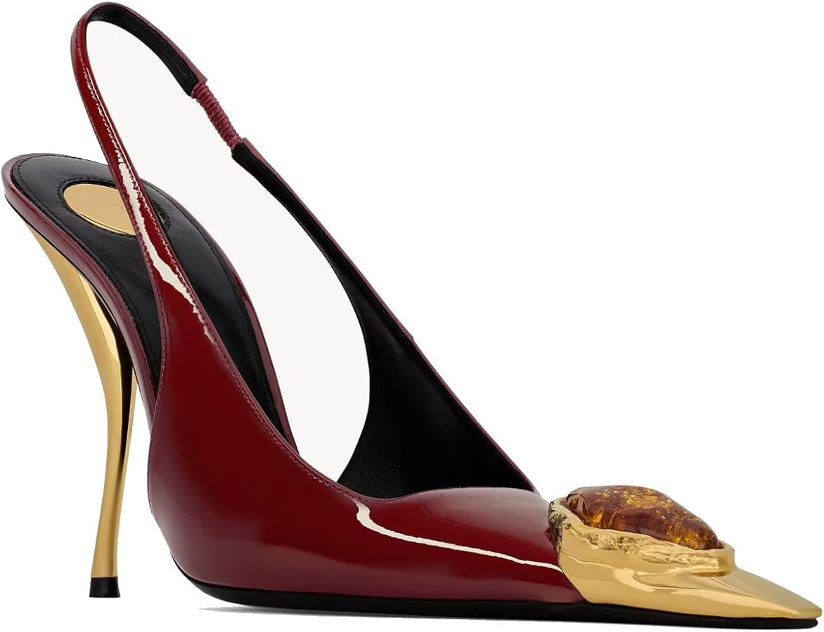 THESHY Womens Slingback High Heels Metal Pointed Toe Stiletto Heels Gems Embellished Stretch Slin... | Amazon (US)