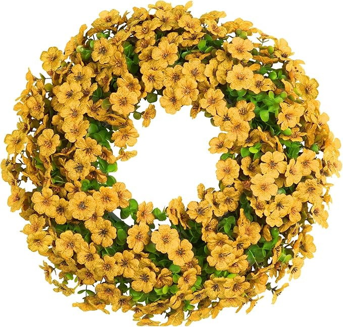 20 Inch Spring Summer Wreaths for Front Door, Artificial Flowers Violet Silk Floral Wreaths with ... | Amazon (US)