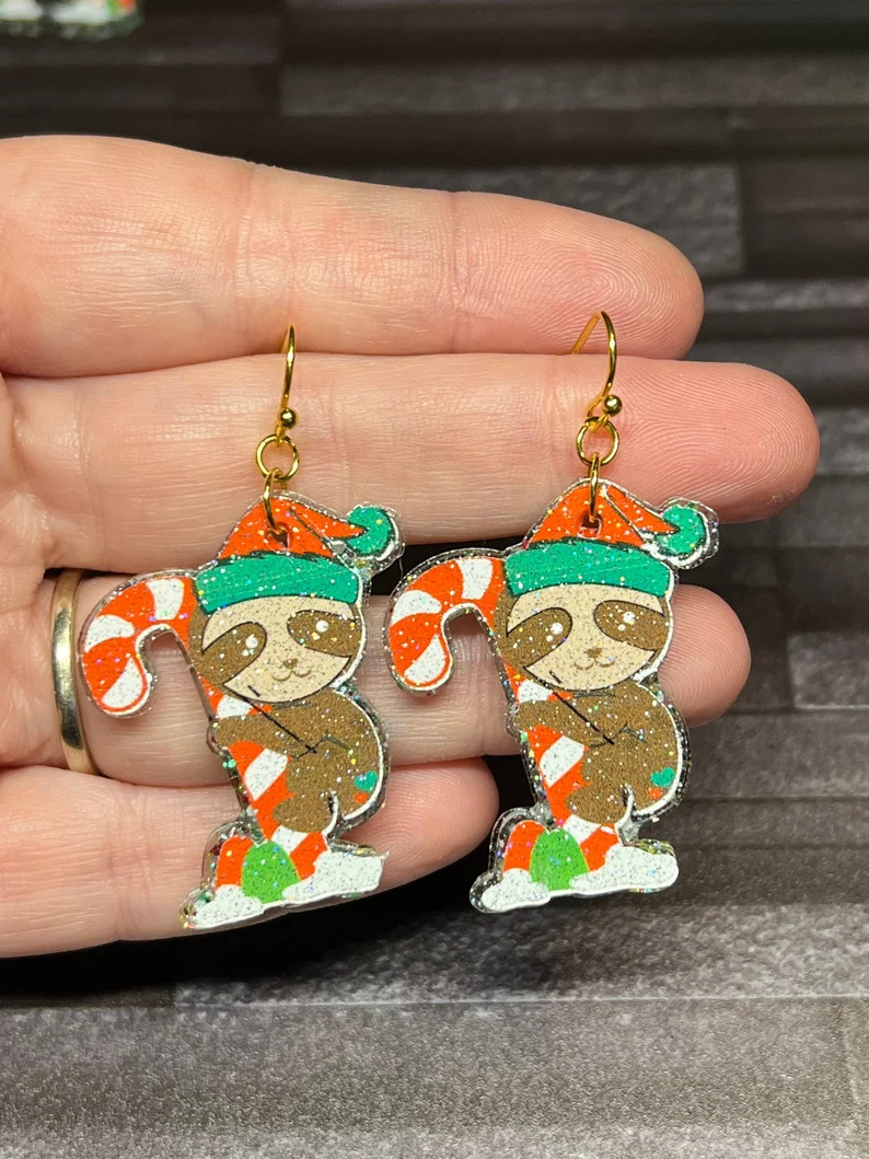 Christmas Sloth Candy Cane Earrings Gift for Earring Lover - Etsy | Etsy (US)
