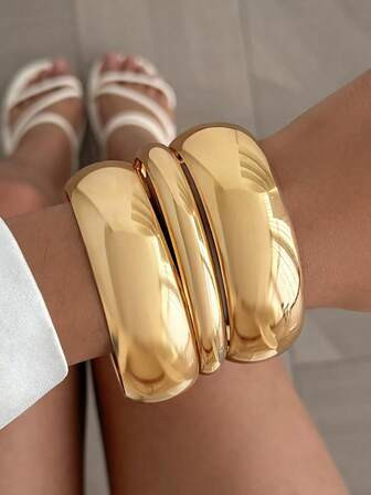 3pcs Vintage Exaggerated Luxurious Geometric Design Wide Metal Bangle Bracelet Set, Suitable For Women's Daily, Party, Vacation, Date Wear, Perfect Gift Choice | SHEIN