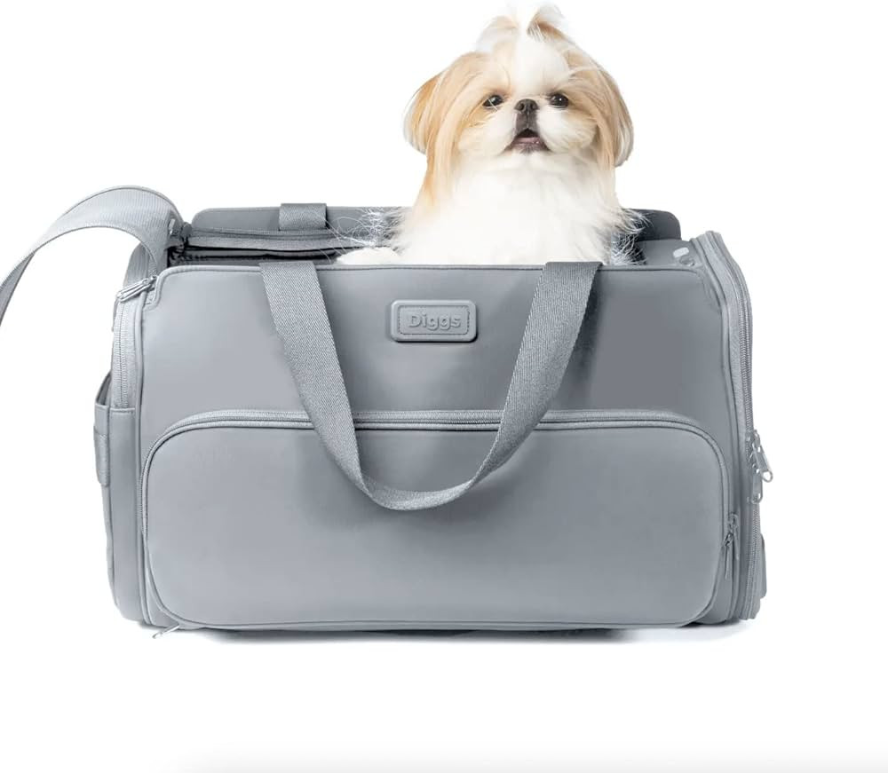 Diggs Travel Pet Carrier for Small Dogs and Cats, Plane, Train, or Car, with Shoulder Strap (Grey... | Amazon (US)
