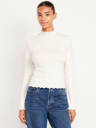 Mock-Neck Lettuce-Edge Rib Top | Old Navy (CA)