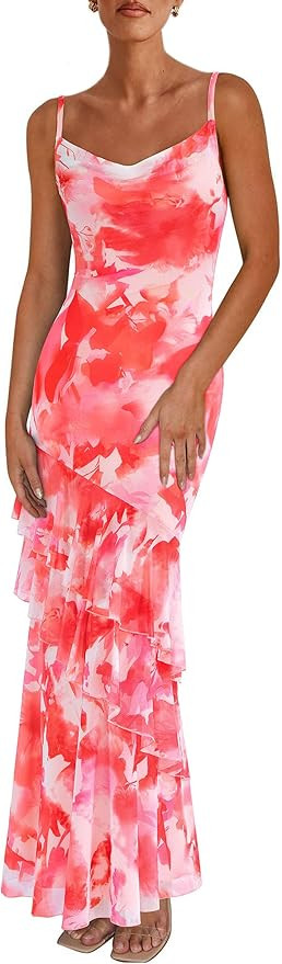 PRETTYGARDEN Maxi Dresses for Women 2026 Summer Tiered Floral Beach Sundress Spaghetti Strap Spri... | Amazon (US)