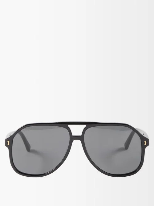Gucci Eyewear - Navigator Acetate Sunglasses - Mens - Black | Matches (US)